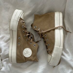 Converse Tan Suede High-Top Platform Sneakers with White Soles
